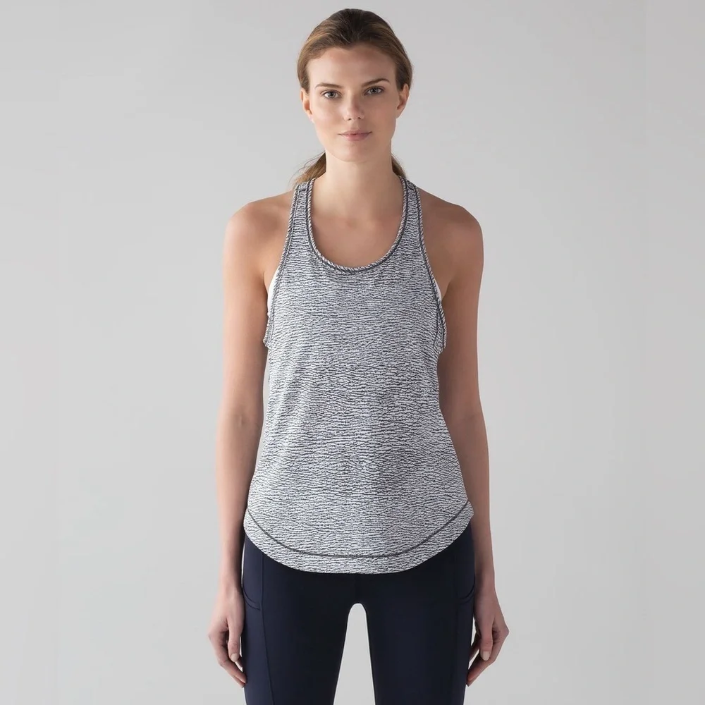 Lululemon Long Distance Tank Sheer Luon Pebble Jacquard V1 White Black
